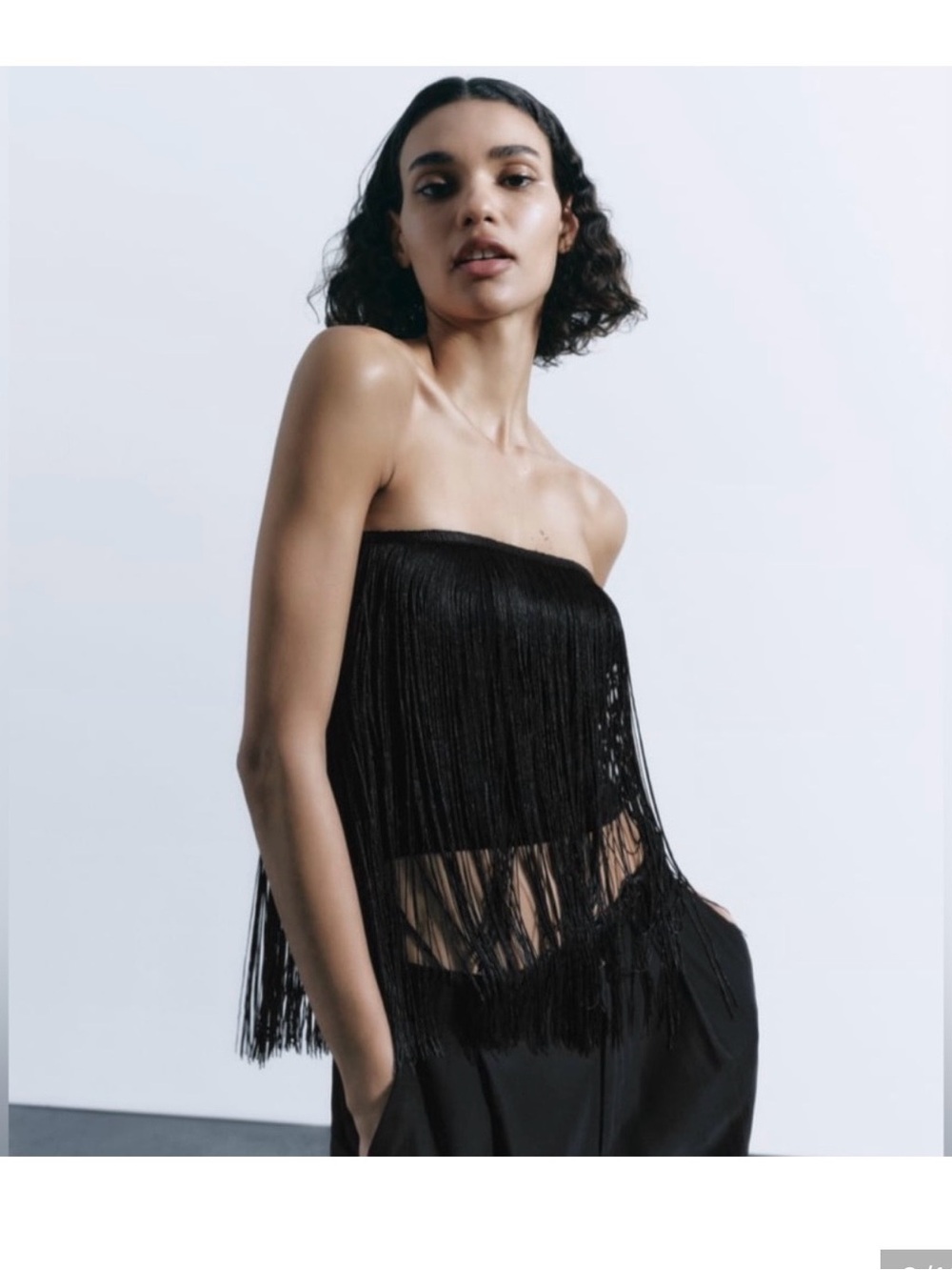 NWT Zara Black Fringe Bandeau Crop Top Blogger’s Fav